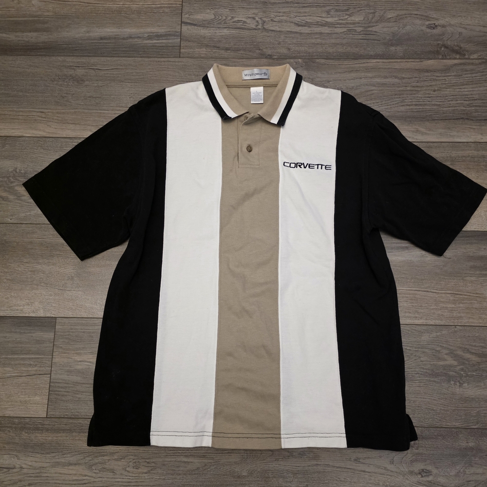 Corvette Racing Mens Polo Shirt - Black, White, and Tan